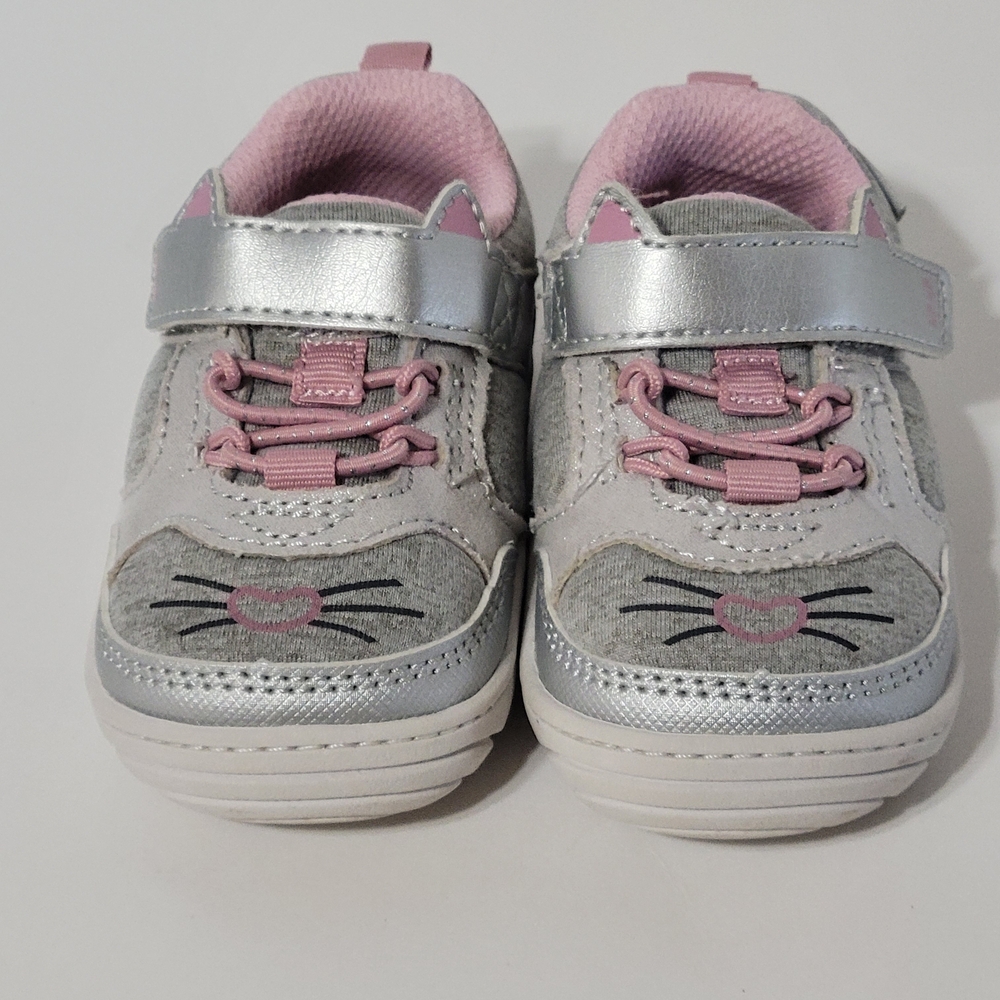 Stride Rite Surprize Toddler Cat Sneakers Pink Gray Hook & Loop Size 3